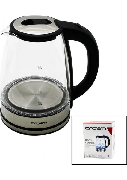 Cam - Ledli Kettle 1.8lt 1500W Çelik Taban - Krom Kapak 360° Gövde Plastik Kulp (K95)
