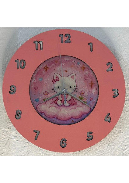 Kişiye Özel Isimli Fiyonklu Kedi Çocuk Odası Duvar Saati | Epoksi Resimli & Rakamlı | 35 cm fiyatları