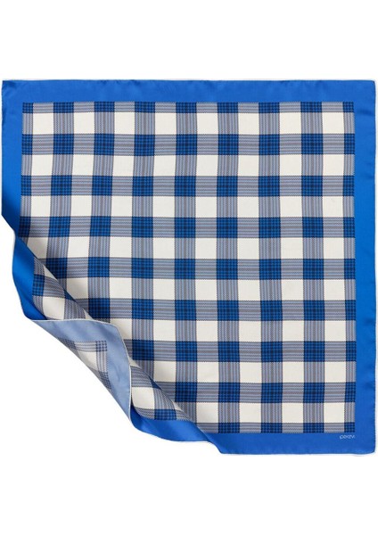 Ipekevi Marled Ekose Tivil Ipek Eşarp Saks Mavisi