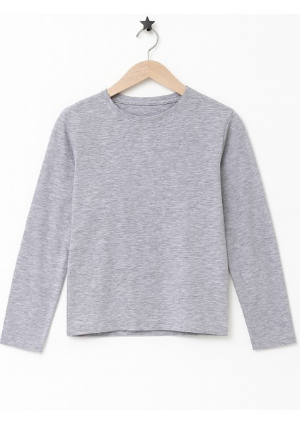 Unisex Erkek-Kız Çocuk Bisiklet Yaka Düz Uzun Kollu 3'lü Gri Tişört fiyatları