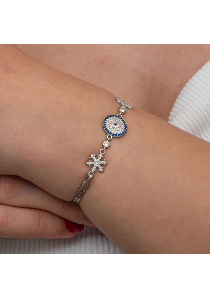 Gümüş Nazarlı Kar Tanesi Kadın Bileklik indirimleri