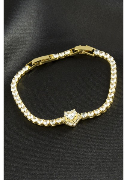 Kalp Zirkon Taşlı Çelik Bileklik