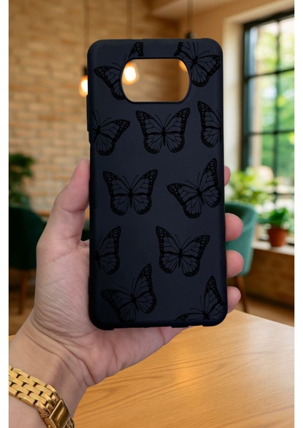 Poco X3 ve X3 Pro Uyumlu Siyah Kelebek Desenli Silikon Darbe Emici Klasik Korumalı Rubber Kılıf fiyatları