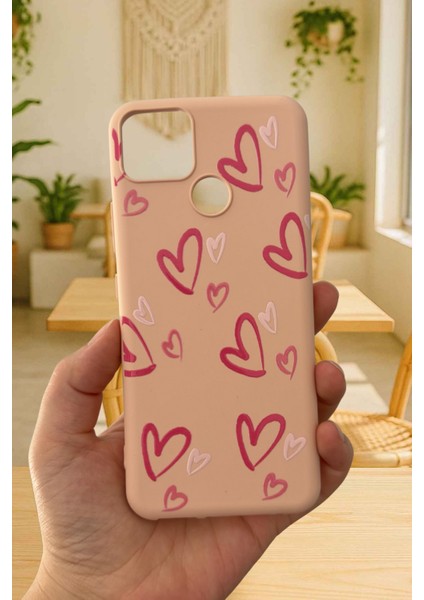 Realme C25 Uyumlu Kılıf Pembe Kalp Desenli Silikon Darbe Emici Klasik Korumalı Rubber Kapak fiyatları