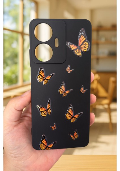 Realme C55 Uyumlu Turuncu Kelebek Desenli Silikon Darbe Emici Klasik Korumalı Rubber Kılıf fiyatları
