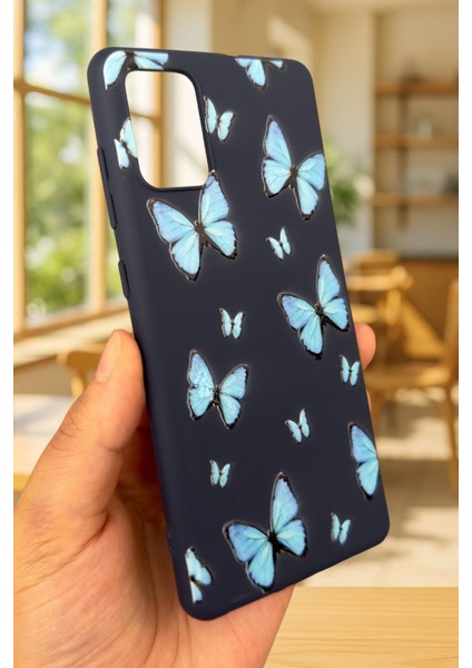 Samsung Galaxy A51 Uyumlu Mavi Kelebek Desenli Silikon Darbe Emici Klasik Korumalı Rubber Kılıf modelleri