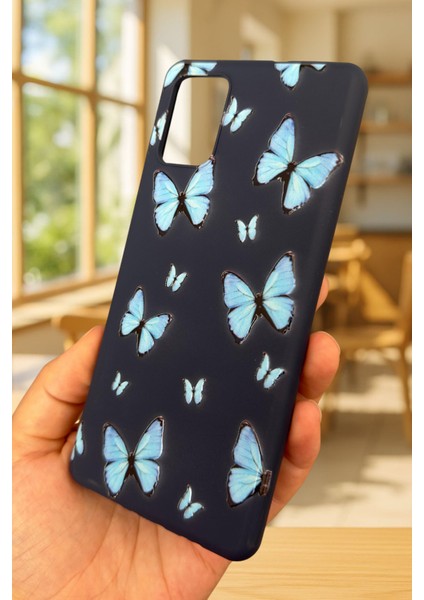 Samsung Galaxy A51 Uyumlu Mavi Kelebek Desenli Silikon Darbe Emici Klasik Korumalı Rubber Kılıf fırsatları