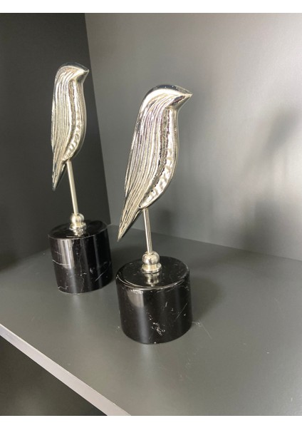 Mermer Kaideli 2’li Metal Dekoratif Kuş Seti 45CM - 30CM Gümüş Renk Döküm Dekor fiyatları