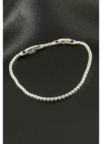 Yuvarlak Zirkon Taşlı Lüks Kararmaz Bileklik 2 mm