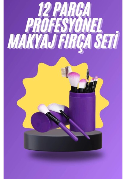 12 Parça Makyaj Fırça Seti Profesyonel Fondöten Allık Far Kontür Fırçası