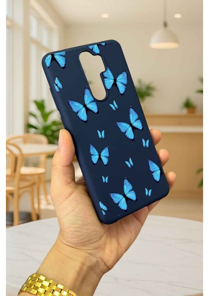 Xiaomi Redmi Note 8 Pro Mavi Kelebek Desenli Silikon Darbe Emici Klasik Korumalı Rubber Kılıf modelleri