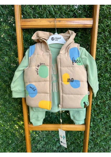 Yazı Baskılı Şişme Yelekli Üçlü Takım Yeşil fiyatları