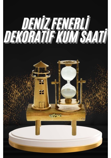 Hediyelik Eşya Retro Deniz Fenerli Kum Saati Ahşap Görünümlü Dekoratif Eşya - M087R725-K9908