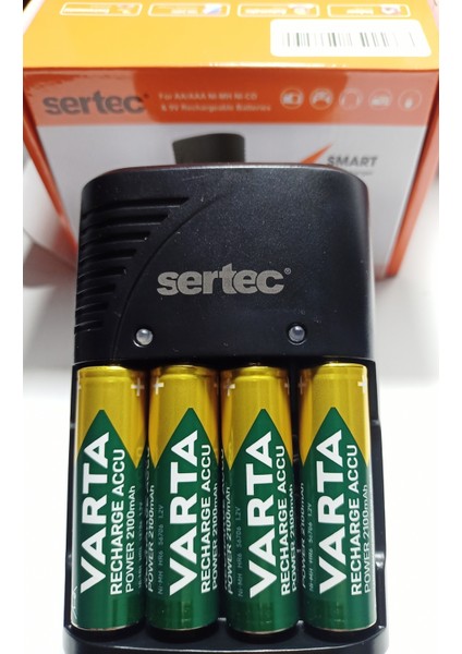 Promo Paket Varta 4 Adet Şarjlı 2600MAH Aa Kalem Pil +Sertec STC-9V Aa-Aaa Otomatik-Hızlı Pil Şarj Cihazı