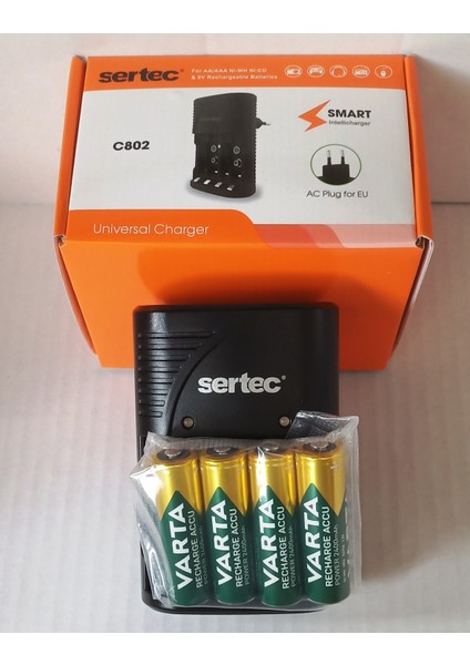 Promo Paket 4 Adet Şarjlı 2600MAH Aa Kalem Pil +Sertec STC-9V Aa-Aaa Otomatik-Hızlı Pil Şarj Cihazı