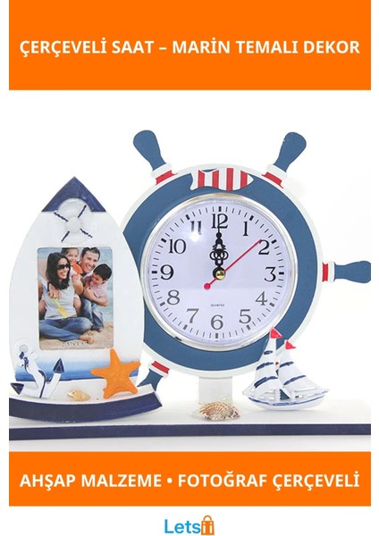 Ahşap Marin Dümenli Şık Çerçeveli Saat