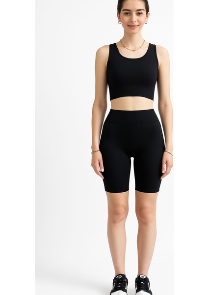 Tayt Crop Takım-Siyah