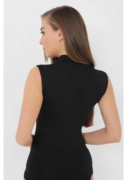 2 Adet Siyah Bambu Kadın Balıkçı Yaka Sıfır Kol Body Boğazlı Kolsuz Badi