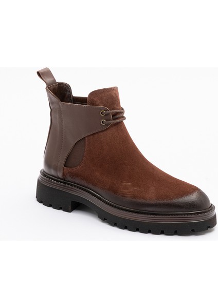 Erkek Kalın Tabanlı Bot 2 Bağlı Kahve Nubuk Deri modelleri