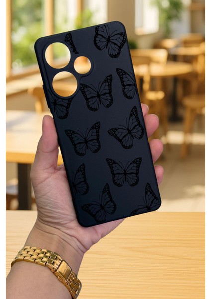 Infinix Hot 30 - Siyah Kelebek Desenli Silikon Darbe Emici Klasik Korumalı Rubber Kılıf