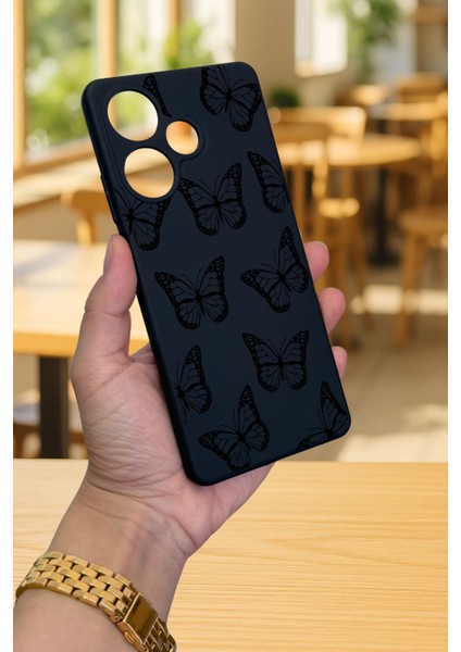Infinix Hot 30 - Siyah Kelebek Desenli Silikon Darbe Emici Klasik Korumalı Rubber Kılıf modelleri