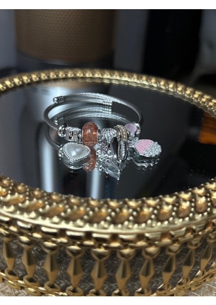 Gümüş Renk Pembe Deniz Kabuğu Charmlı Pandora Çelik Bileklik - Temalı Charm'lı Hazır Set Bileklik -Deniz ve Peri Temalı Gümüş Rengi Charm Bileklik indirimleri