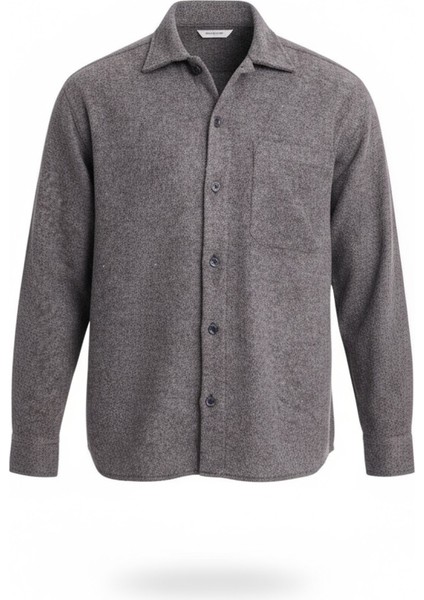 Frankel Kaşe Kumaş Tek Cepli Relaxed Fit Erkek Gömlek - Açık Gri