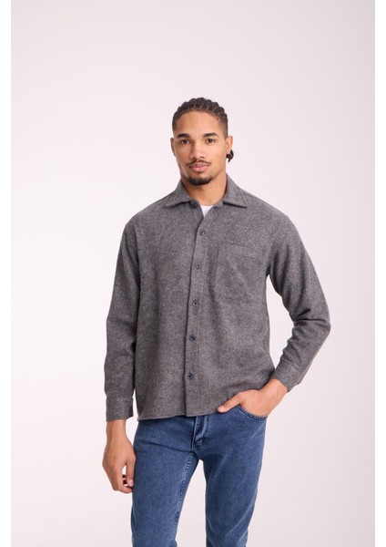 Frankel Kaşe Kumaş Tek Cepli Relaxed Fit Erkek Gömlek - Açık Gri indirimleri