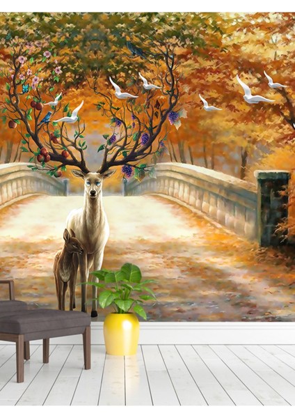 Geyik Desenli Isı ve Ses Yalıtımlı Yırtılmaz Tekstil Duvar Kağıdı fiyatları