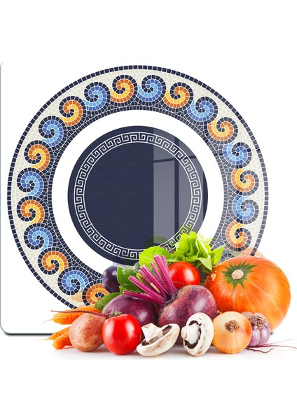 Cam Kesme Tahtası ve Sunumluk Kare Renkli Geometrik Desenli 30X30 cm