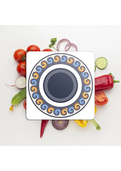 Cam Kesme Tahtası ve Sunumluk Kare Renkli Geometrik Desenli 30X30 cm modelleri