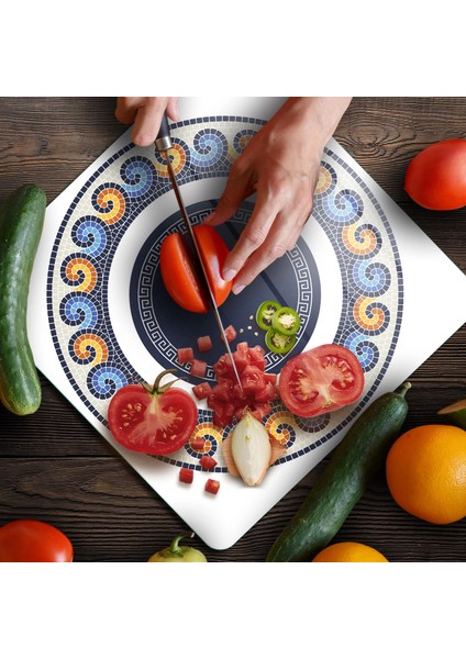 Cam Kesme Tahtası ve Sunumluk Kare Renkli Geometrik Desenli 30X30 cm fırsatları