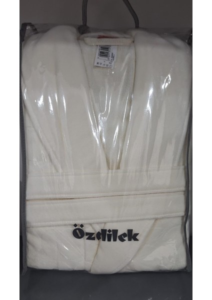 Seri Sonu Pvc Çantalı Tekli Bornoz %100 Pamuk M Beden Krem Daire Detaylı