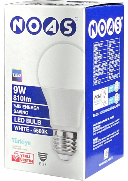 20 Adet 9W LED Ampul 6500K Beyaz Işık E27 Duy - 810 Lümen YL95-9011 modelleri