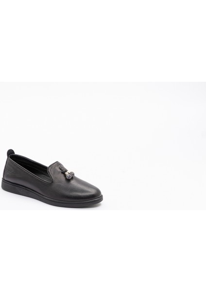 Kadın Taşlı Siyah Loafer Ayakkabı modelleri
