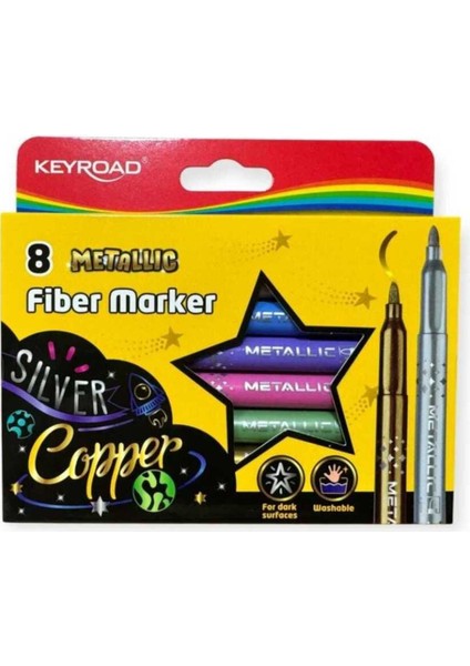 8’li Metalik Fosforlu Kalem Seti – Parlak ve Canlı Renkler