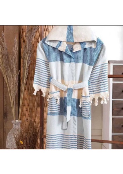 Bohem Tarz Unisex Renkli Ekoseli Peştemal Bornoz – %100 Pamuklu Ince, Hafif ve Emici