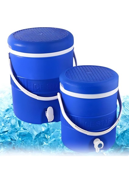 Mavi Renkli Plastik Ikili Termos Seti – Pratik Kullanım (6 L ve 16 L)