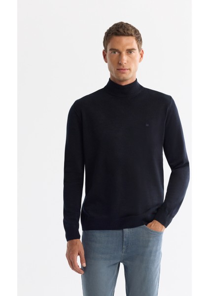 Erkek Lacivert Yarım Balıkçı Yaka Tüylenmeyen Triko Regular Fit Kazak E005001