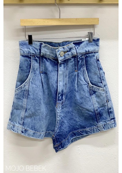 Kız Çocuk Yüksel Bel Pileli Kot Şort 156 Kot Mavi fırsatları