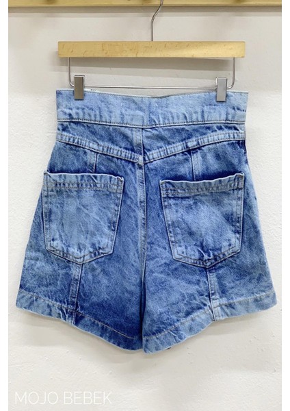 Kız Çocuk Yüksel Bel Pileli Kot Şort 156 Kot Mavi indirimleri