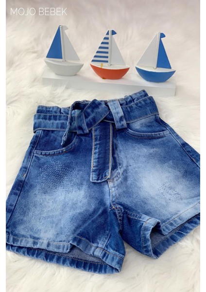 Kız Çocuk Yüksek Bel Kemerli Kot Şort 311 Kot Mavi indirimleri