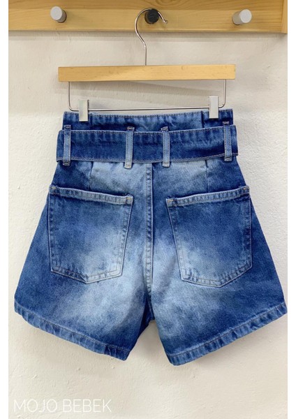 Kız Çocuk Yüksek Bel Kemerli Kot Şort 311 Kot Mavi