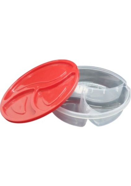 Kırmızı Kapaklı 3 Bölmeli Plastik Saklama Kabı – Sızdırmaz Pratik Tasarım fiyatları