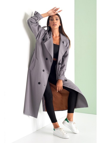 Şık Taş Rengi Düğmeli Trençkot – Rahat ve Modern Kesim fırsatları