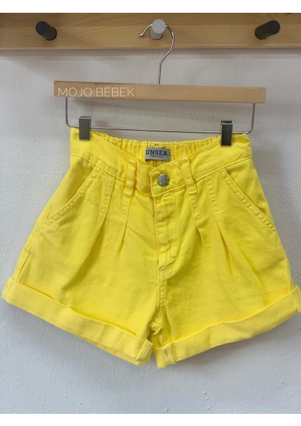 Kız Çocuk Pileli Lastikli Bel Şort 52701 Sarı