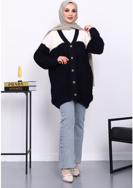 Lacivert V Yaka Düğmeli Triko Hırka fiyatları