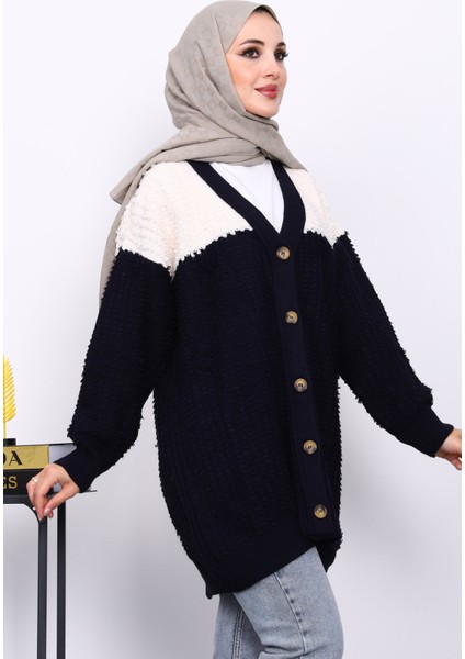 Lacivert V Yaka Düğmeli Triko Hırka modelleri