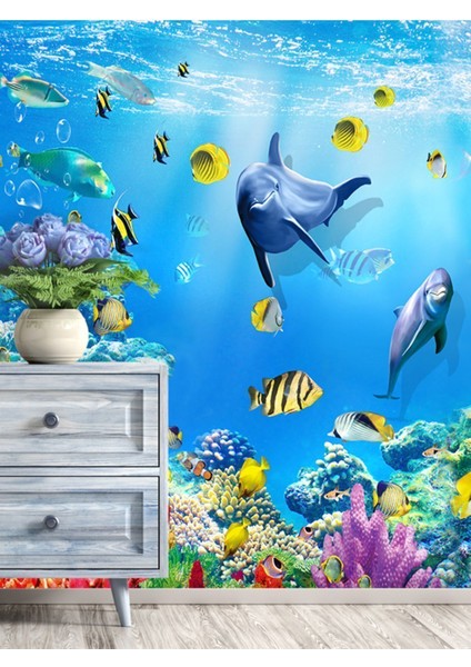 Denizaltı Balıklar Desenli Isı ve Ses Yalıtımlı Sağlıklı Tekstil Duvar Kağıdı