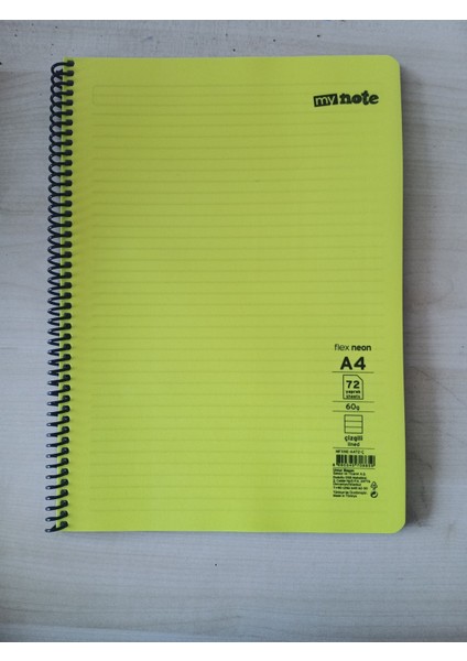 My Note Büyük Boy A4 72 Yaprak Çizgili Spiralli Defter – Ders ve Notlar Için Ideal